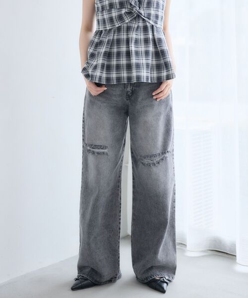RETRO GIRL(レトロガール)の「【2サイズ】ストレートダメージデニムPT(デニムパンツ・レディース・ブラック/ライトブルー・LARGE/MEDIUM)」の19枚目の写真