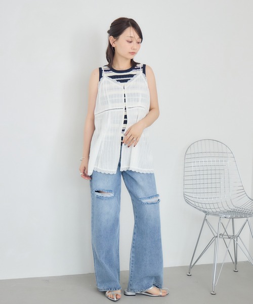 RETRO GIRL(レトロガール)の「【2サイズ】ストレートダメージデニムPT(デニムパンツ・レディース・ブラック/ライトブルー・LARGE/MEDIUM)」の4枚目の写真