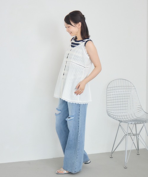 RETRO GIRL(レトロガール)の「【2サイズ】ストレートダメージデニムPT(デニムパンツ・レディース・ブラック/ライトブルー・LARGE/MEDIUM)」の5枚目の写真