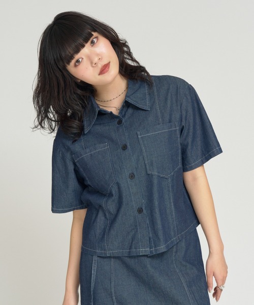 RU.TI.LE(ルチル)の「【RU.TI.LE】ダンガリー半そでシャツ+スカートセット(セットアップ・レディース・ネイビー/ライトブルー・MEDIUM)」の16枚目の写真