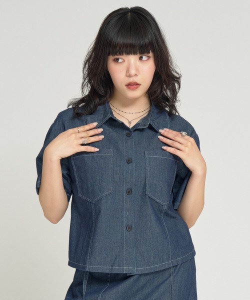 RU.TI.LE(ルチル)の「【RU.TI.LE】ダンガリー半そでシャツ+スカートセット(セットアップ・レディース・ネイビー/ライトブルー・MEDIUM)」の15枚目の写真