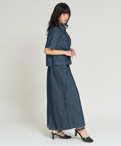 RU.TI.LE(ルチル)の「【RU.TI.LE】ダンガリー半そでシャツ+スカートセット(セットアップ・レディース・ネイビー/ライトブルー・MEDIUM)」の13枚目の写真