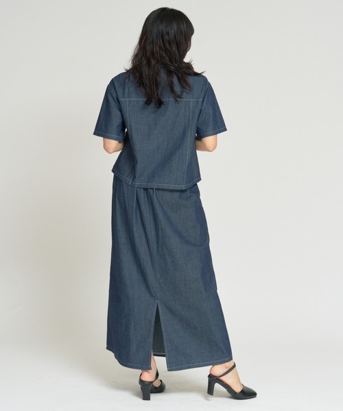 RU.TI.LE(ルチル)の「【RU.TI.LE】ダンガリー半そでシャツ+スカートセット(セットアップ・レディース・ネイビー/ライトブルー・MEDIUM)」の14枚目の写真