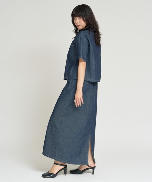 RU.TI.LE(ルチル)の「【RU.TI.LE】ダンガリー半そでシャツ+スカートセット(セットアップ・レディース・ネイビー/ライトブルー・MEDIUM)」の12枚目の写真
