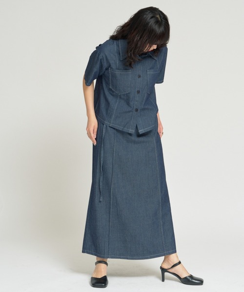 RU.TI.LE(ルチル)の「【RU.TI.LE】ダンガリー半そでシャツ+スカートセット(セットアップ・レディース・ネイビー/ライトブルー・MEDIUM)」の11枚目の写真