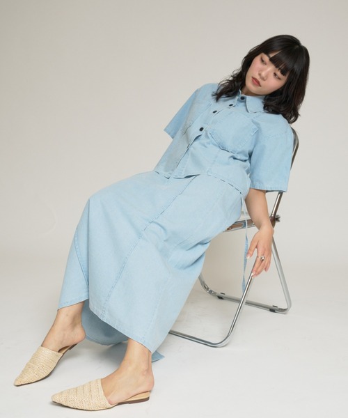 RU.TI.LE(ルチル)の「【RU.TI.LE】ダンガリー半そでシャツ+スカートセット(セットアップ・レディース・ネイビー/ライトブルー・MEDIUM)」の9枚目の写真