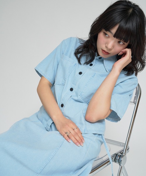 RU.TI.LE(ルチル)の「【RU.TI.LE】ダンガリー半そでシャツ+スカートセット(セットアップ・レディース・ネイビー/ライトブルー・MEDIUM)」の7枚目の写真