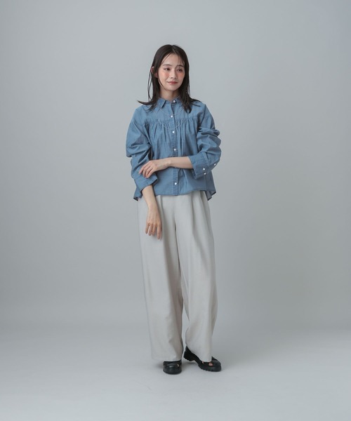 GLOBAL WORK(グローバルワーク)の「MATINEE LINE/シアーギャザーシャツ長袖/678472(シャツ/ブラウス・レディース・ホワイト/ブルー系その他5/ピンク・MEDIUM/LARGE)」の12枚目の写真