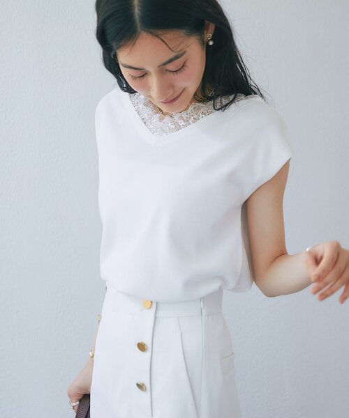 La boutique BonBon(ラブティックボンボン)の「【シリーズ累計お気に入り数1.5万突破!接触冷感・UVカット】クールタッチUVレース付きVネックニット(ニット/セーター・レディース・ブラック/バイオレット/ホワイト・FREE)」の17枚目の写真