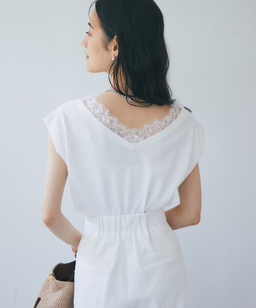 La boutique BonBon(ラブティックボンボン)の「【シリーズ累計お気に入り数1.5万突破!接触冷感・UVカット】クールタッチUVレース付きVネックニット(ニット/セーター・レディース・ブラック/バイオレット/ホワイト・FREE)」の18枚目の写真