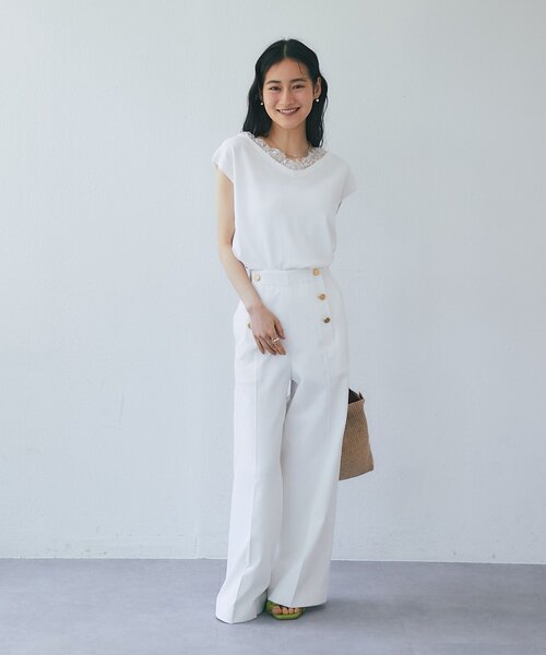 La boutique BonBon(ラブティックボンボン)の「【シリーズ累計お気に入り数1.5万突破!接触冷感・UVカット】クールタッチUVレース付きVネックニット(ニット/セーター・レディース・ブラック/バイオレット/ホワイト・FREE)」の19枚目の写真