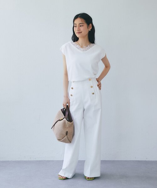 La boutique BonBon(ラブティックボンボン)の「【シリーズ累計お気に入り数1.5万突破!接触冷感・UVカット】クールタッチUVレース付きVネックニット(ニット/セーター・レディース・ブラック/バイオレット/ホワイト・FREE)」の20枚目の写真