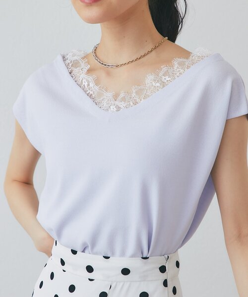La boutique BonBon(ラブティックボンボン)の「【シリーズ累計お気に入り数1.5万突破!接触冷感・UVカット】クールタッチUVレース付きVネックニット(ニット/セーター・レディース・ブラック/バイオレット/ホワイト・FREE)」の8枚目の写真