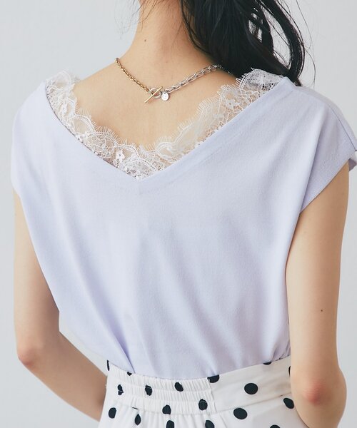 La boutique BonBon(ラブティックボンボン)の「【シリーズ累計お気に入り数1.5万突破!接触冷感・UVカット】クールタッチUVレース付きVネックニット(ニット/セーター・レディース・ブラック/バイオレット/ホワイト・FREE)」の9枚目の写真
