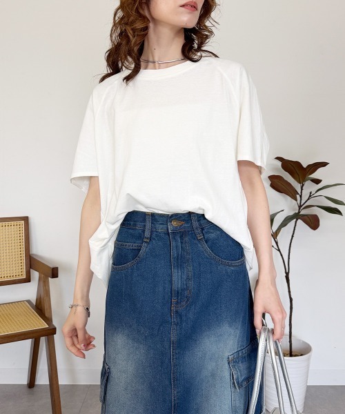 RCD(アールシーディー)の「バルーンスリーブ5分袖Tシャツ(Tシャツ/カットソー・レディース・ブラック/チャコールグレー/オフホワイト・M-L/LL~3L/4L~5L)」の2枚目の写真