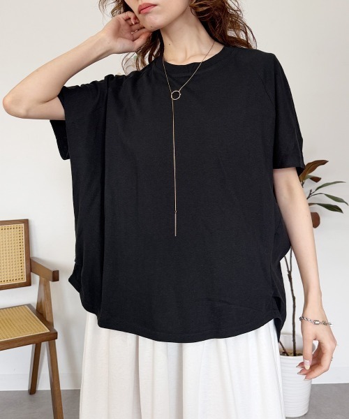 RCD(アールシーディー)の「バルーンスリーブ5分袖Tシャツ(Tシャツ/カットソー・レディース・ブラック/チャコールグレー/オフホワイト・M-L/LL~3L/4L~5L)」の1枚目の写真