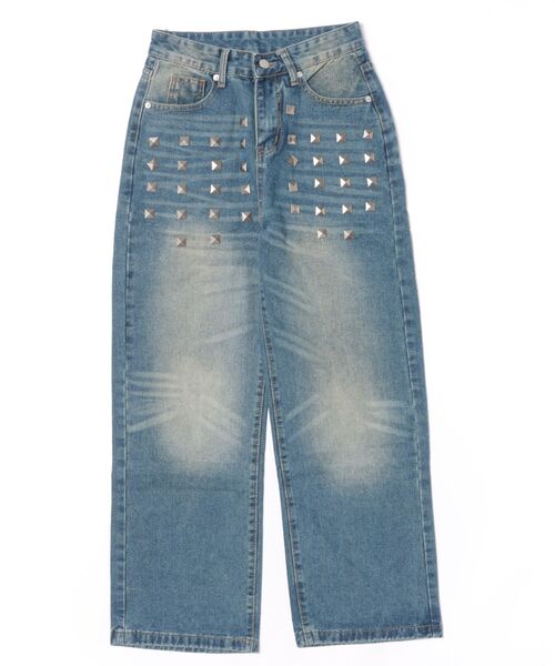 おしゃれスタ(オシャレスタ)の「スタッズデザインワイドデニムパンツ(デニムパンツ・レディース・ブルー・S/M/L/XL)」の6枚目の写真