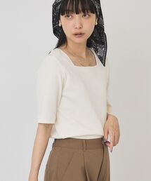 【接触冷感・UVカット】スクエアネック5分袖プルオーバー