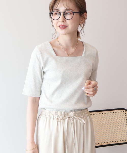 AMERICAN HOLIC(アメリカンホリック)の「【接触冷感・UVカット】スクエアネック5分袖プルオーバー(Tシャツ/カットソー・レディース・チャコールグレー/オフホワイト/モカ/ホワイト系その他・M/L)」の8枚目の写真