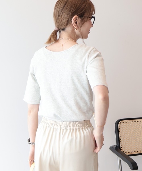 AMERICAN HOLIC(アメリカンホリック)の「【接触冷感・UVカット】スクエアネック5分袖プルオーバー(Tシャツ/カットソー・レディース・チャコールグレー/オフホワイト/モカ/ホワイト系その他・M/L)」の10枚目の写真