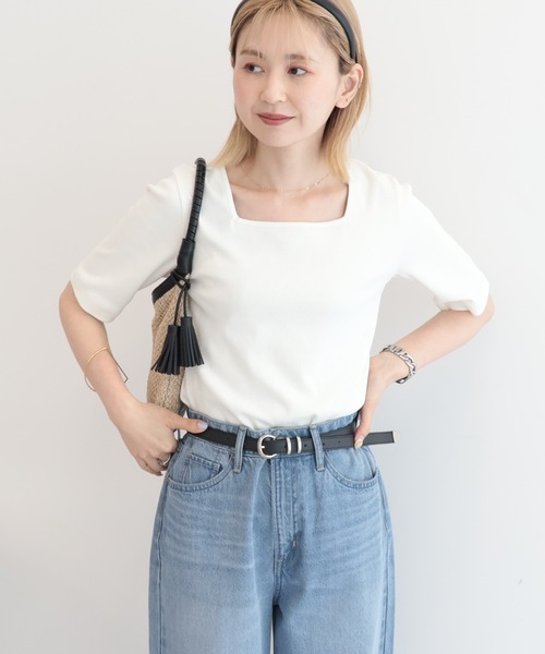AMERICAN HOLIC(アメリカンホリック)の「【接触冷感・UVカット】スクエアネック5分袖プルオーバー(Tシャツ/カットソー・レディース・チャコールグレー/オフホワイト/モカ/ホワイト系その他・M/L)」の11枚目の写真