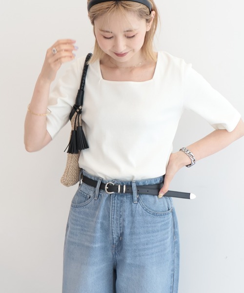 AMERICAN HOLIC(アメリカンホリック)の「【接触冷感・UVカット】スクエアネック5分袖プルオーバー(Tシャツ/カットソー・レディース・チャコールグレー/オフホワイト/モカ/ホワイト系その他・M/L)」の12枚目の写真