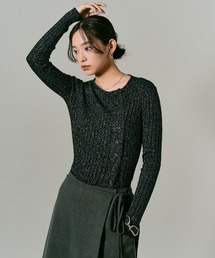 アシンメトリー ラメ ウール カーディガン / Asymmetric Lame Wool-Blend Cardigan