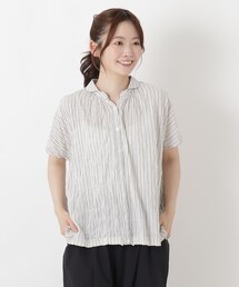 綿PUフレンチ袖 前開きブラウス