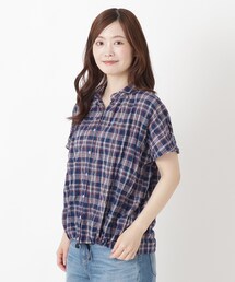 綿PUフレンチ袖 前開きブラウス