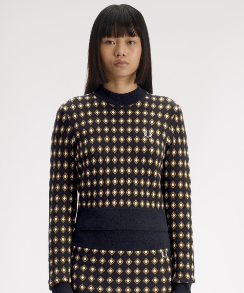 FRED PERRY（フレッドペリー）の「【先行予約受付中】Boucle Jacquard Knitted Top／ブークレジャガードニットトップ（ニット/セーター・レディース・ネイビー・10）」の6枚目の写真