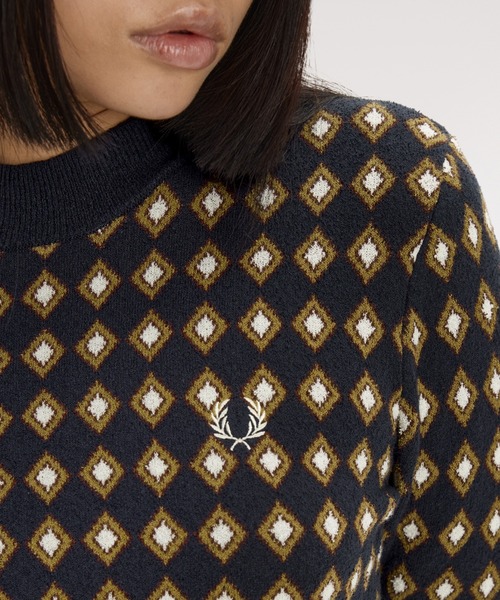 FRED PERRY（フレッドペリー）の「【先行予約受付中】Boucle Jacquard Knitted Top／ブークレジャガードニットトップ（ニット/セーター・レディース・ネイビー・10）」の4枚目の写真