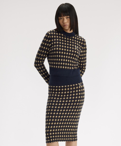FRED PERRY（フレッドペリー）の「【先行予約受付中】Boucle Jacquard Knitted Top／ブークレジャガードニットトップ（ニット/セーター・レディース・ネイビー・10）」の2枚目の写真