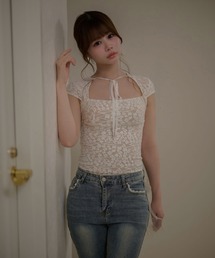 Flower lace evelyn ribbon tops / フラワーレースエヴリンリボントップス