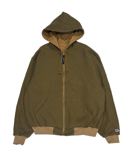 Russell Athletic(ラッセルアスレティック)の「RUSSELL ATHLETIC / ラッセルアスレティック Reversible Zip Hoodie Jacket リバーシブル ジップ フーディー ジャケット 2way ライトアウター フルジップパーカー フード メンズ レディース 2026年 秋 秋服 冬 冬服(パーカー・メンズ・ブラック/ブラウン・L/XL/M)」の4枚目の写真
