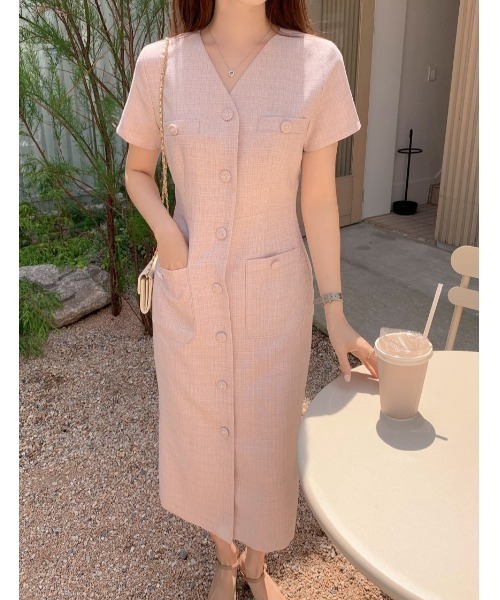 FAVORITO(ファヴォリート)の「Vネックシャツワンピース(ワンピース・レディース・ブラック/ピンク・F)」の2枚目の写真