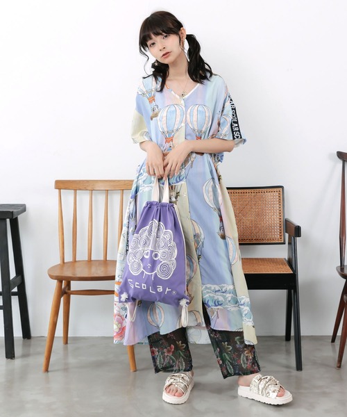 ScoLar(スカラー)の「662446:スカラーちゃん ナップサック(バックパック/リュック・レディース・ブラック/グリーン/レッド/アイボリー/パープル・FREE)」の7枚目の写真
