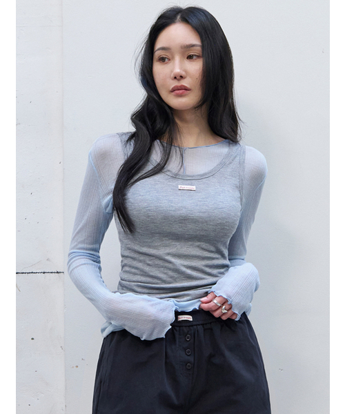 MORVE13(モルブ13)の「オールデイテンセルスリーブレス(ネイビー)(Tシャツ/カットソー・レディース・レッド/アイボリー/ミント/ブラック/バイオレット/ライトグレー/ネイビー/バーガンディー・FREE)」の11枚目の写真