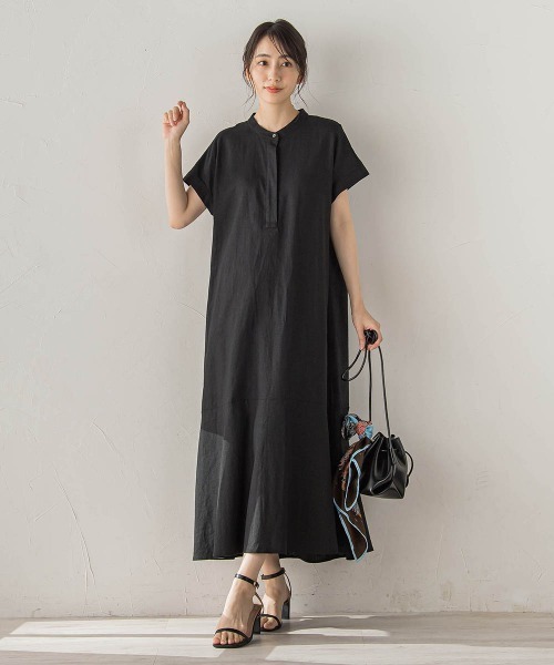 Droite lautreamont(ドロワットロートレアモン)の「レーヨン麻ポプリンワンピース(ワンピース・レディース・ブラック/ブラウン/ブルー・M/S)」の1枚目の写真