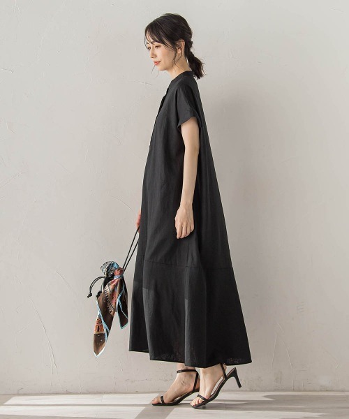 Droite lautreamont(ドロワットロートレアモン)の「レーヨン麻ポプリンワンピース(ワンピース・レディース・ブラック/ブラウン/ブルー・M/S)」の7枚目の写真