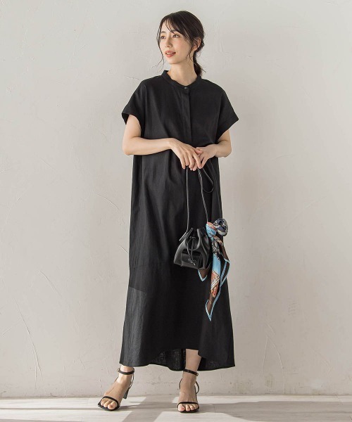 Droite lautreamont(ドロワットロートレアモン)の「レーヨン麻ポプリンワンピース(ワンピース・レディース・ブラック/ブラウン/ブルー・M/S)」の6枚目の写真