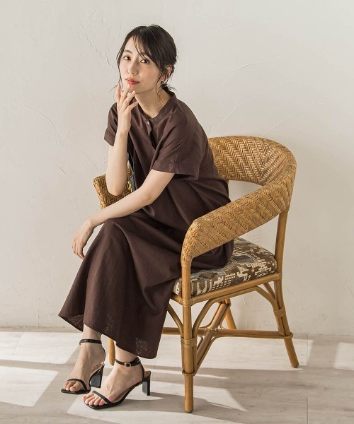 Droite lautreamont(ドロワットロートレアモン)の「レーヨン麻ポプリンワンピース(ワンピース・レディース・ブラック/ブラウン/ブルー・M/S)」の12枚目の写真