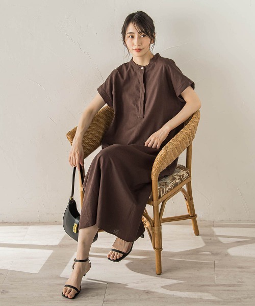 Droite lautreamont(ドロワットロートレアモン)の「レーヨン麻ポプリンワンピース(ワンピース・レディース・ブラック/ブラウン/ブルー・M/S)」の13枚目の写真