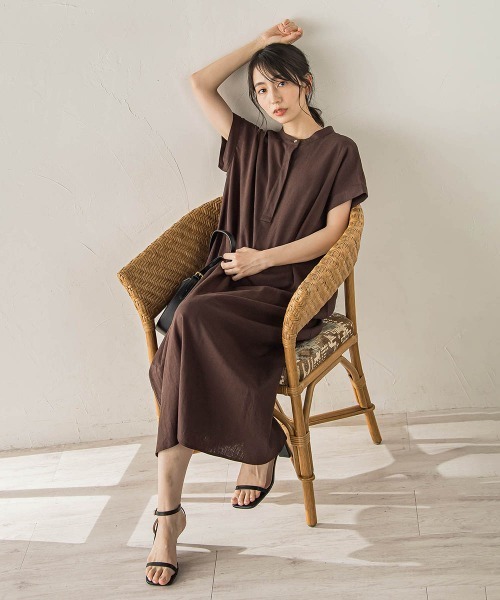 Droite lautreamont(ドロワットロートレアモン)の「レーヨン麻ポプリンワンピース(ワンピース・レディース・ブラック/ブラウン/ブルー・M/S)」の14枚目の写真