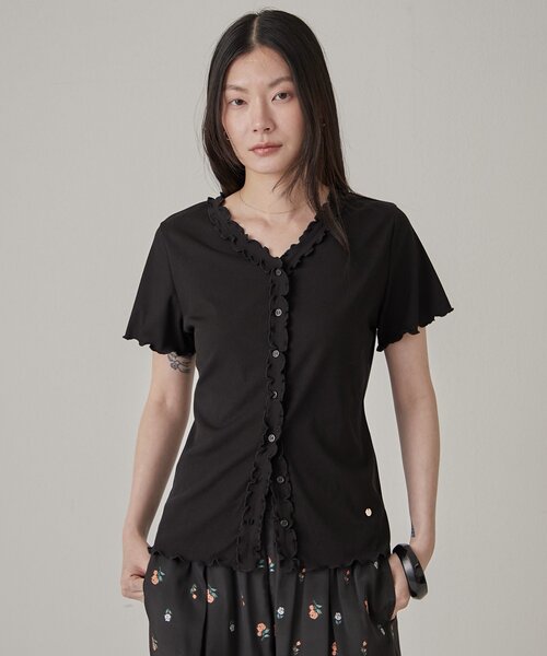Omekashi(オメカシ)の「【リバイバル/チャーム付き】半袖フリルカーディガン(Tシャツ/カットソー・レディース・アイボリー/ブラック/ブラウン・FREE)」の6枚目の写真