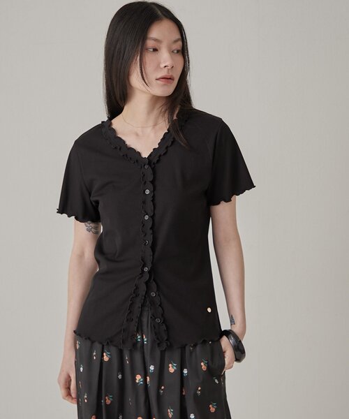 Omekashi(オメカシ)の「【リバイバル/チャーム付き】半袖フリルカーディガン(Tシャツ/カットソー・レディース・アイボリー/ブラック/ブラウン・FREE)」の8枚目の写真