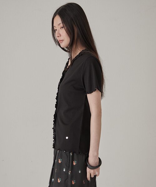 Omekashi(オメカシ)の「【リバイバル/チャーム付き】半袖フリルカーディガン(Tシャツ/カットソー・レディース・アイボリー/ブラック/ブラウン・FREE)」の9枚目の写真