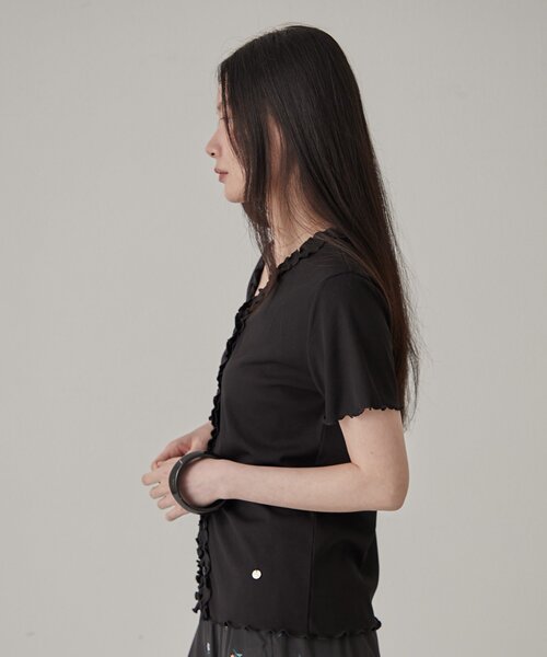 Omekashi(オメカシ)の「【リバイバル/チャーム付き】半袖フリルカーディガン(Tシャツ/カットソー・レディース・アイボリー/ブラック/ブラウン・FREE)」の10枚目の写真