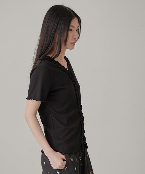 Omekashi(オメカシ)の「【リバイバル/チャーム付き】半袖フリルカーディガン(Tシャツ/カットソー・レディース・アイボリー/ブラック/ブラウン・FREE)」の13枚目の写真