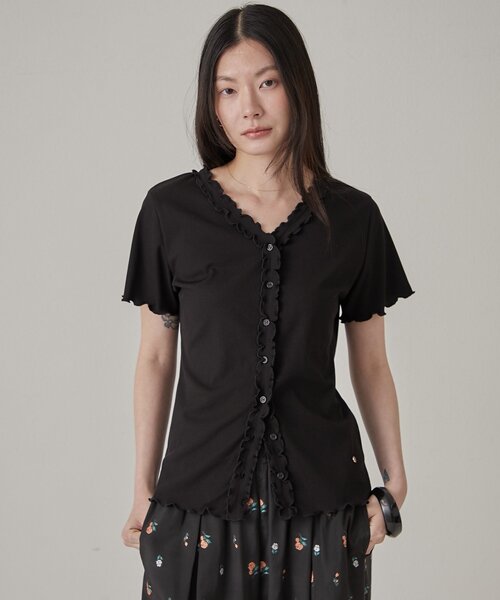 Omekashi(オメカシ)の「【リバイバル/チャーム付き】半袖フリルカーディガン(Tシャツ/カットソー・レディース・アイボリー/ブラック/ブラウン・FREE)」の14枚目の写真