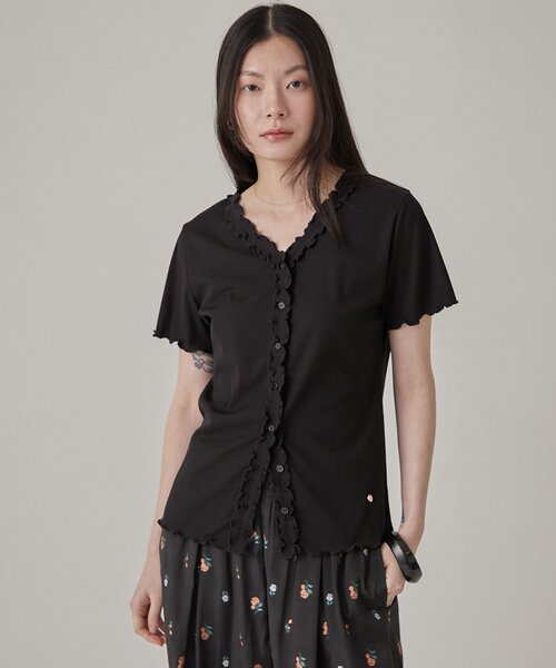 Omekashi(オメカシ)の「【リバイバル/チャーム付き】半袖フリルカーディガン(Tシャツ/カットソー・レディース・アイボリー/ブラック/ブラウン・FREE)」の15枚目の写真